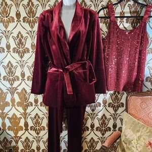 INC International Concepts Womens M Port Velvet Tie Blazer-Jacket Pants Size PM